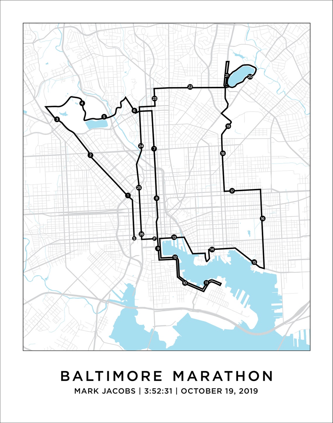 Baltimore Marathon Course Map Personalized Baltimore Etsy
