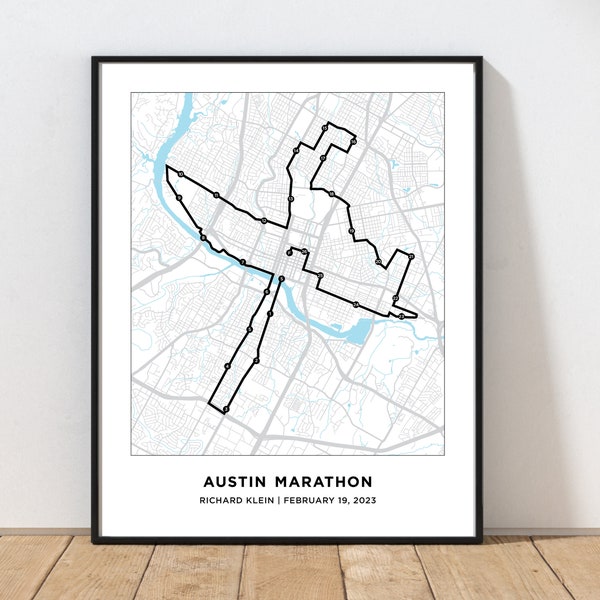 Austin Marathon Print | Personalized Austin Marathon Course Map | Custom Marathon Map | Gift for Runners | 26.2 Map | Running Map