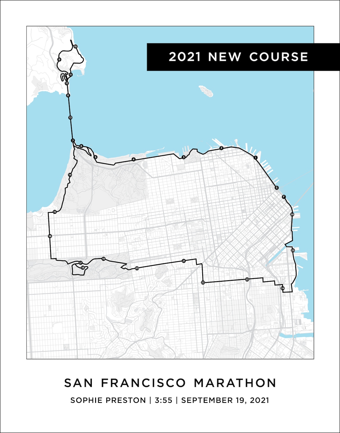 San Francisco Marathon Course Map Personalized San Francisco Etsy
