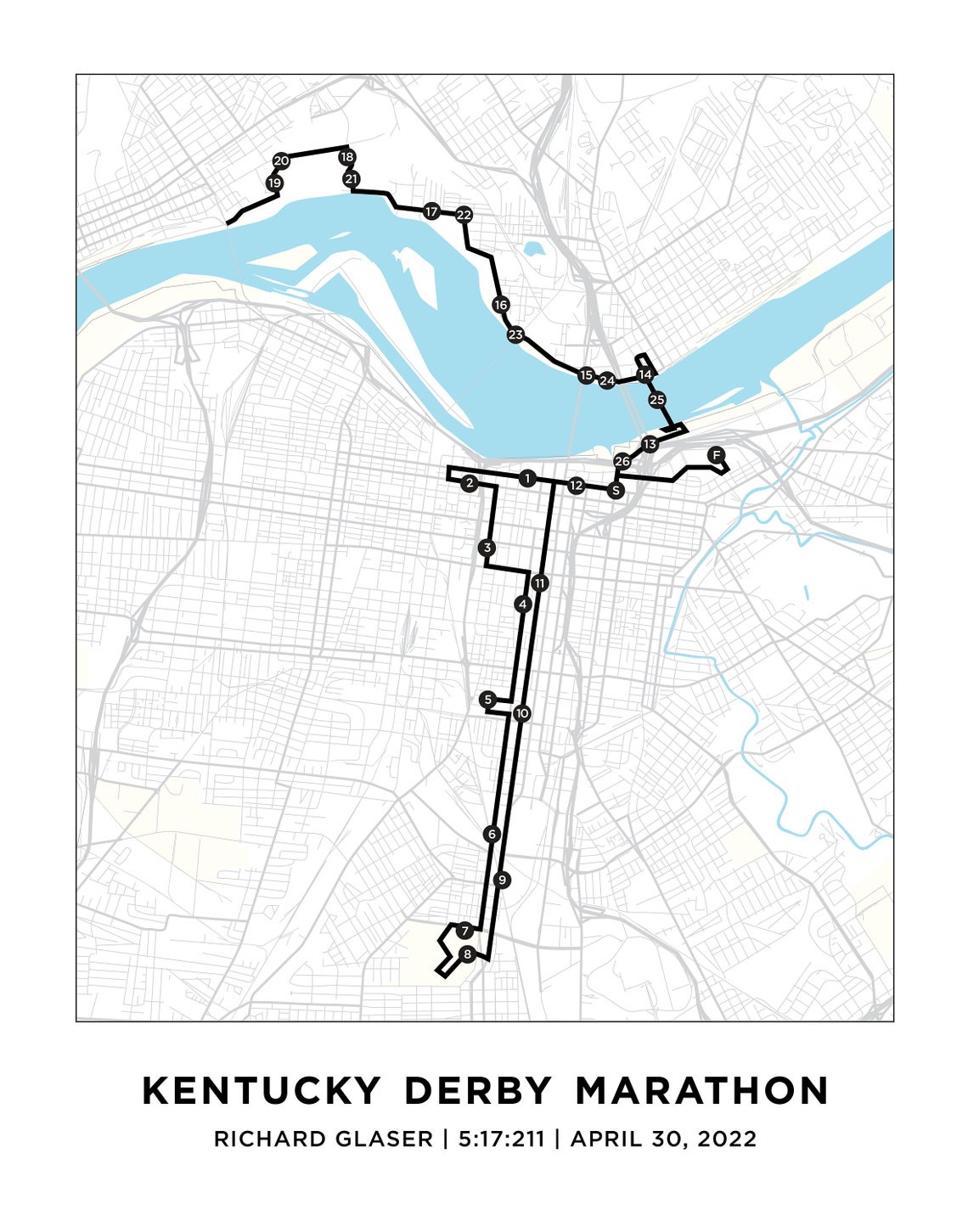 Kentucky Derby Marathon Course Map Personalized Kentucky Etsy