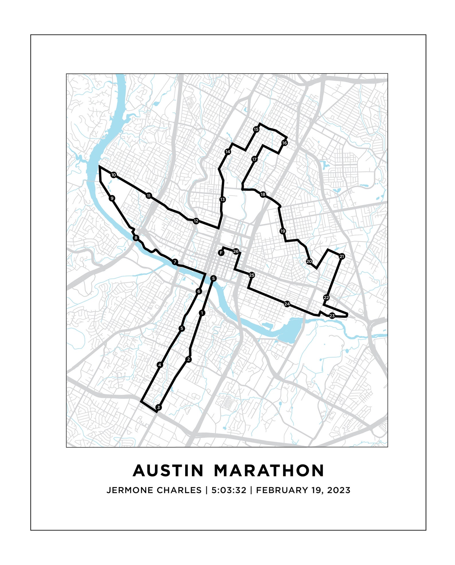 Austin Marathon Course Map Personalized Austin Marathon Etsy