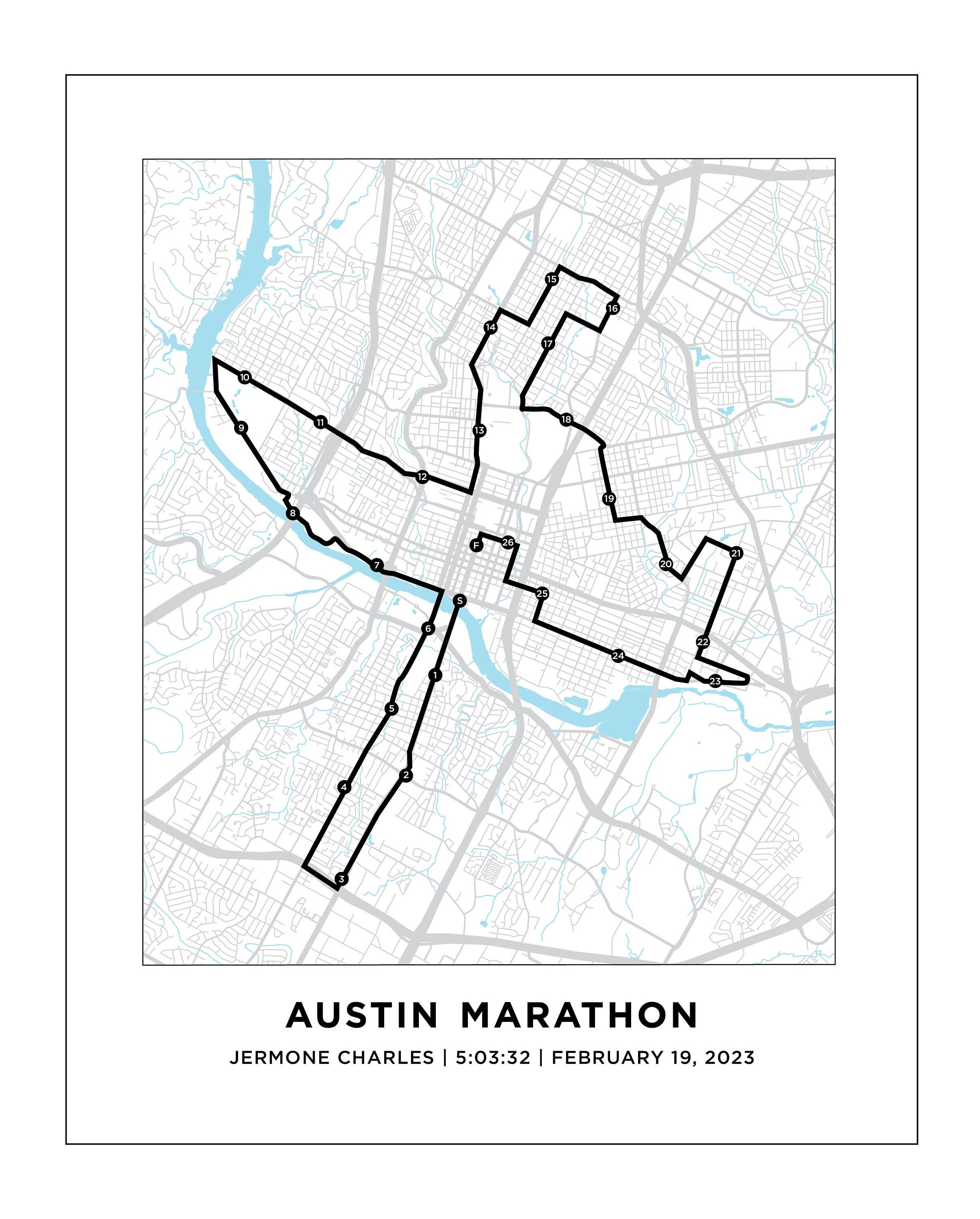 Austin Marathon Course Map Personalized Austin Marathon Etsy
