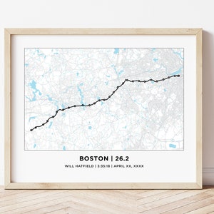 Carte du parcours de Boston | Carte personnalisée du trajet Boston | Carte personnalisée du marathon | Cadeau pour les coureurs | 26.2 Carte