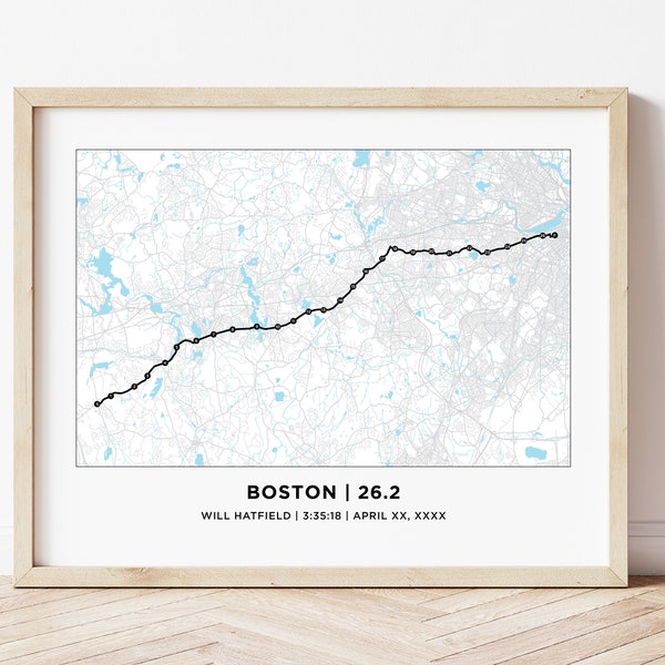 Boston Course Map | Personalized Boston Route Map | Custom Marathon Map | Gift for Runners | 26.2 Map