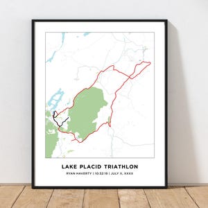 Carte du triathlon de Lake Placid | Carte de triathlon personnalisée | Triathlète