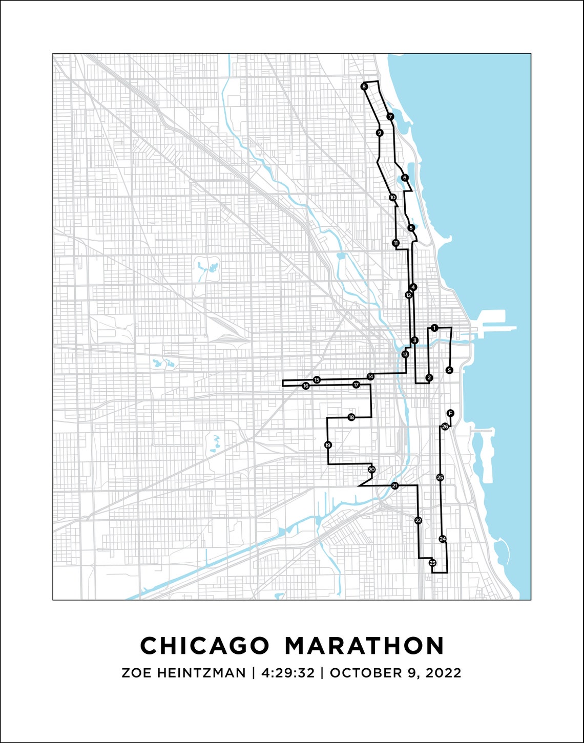 Chicago Marathon Course Map Personalized Chicago Marathon Etsy