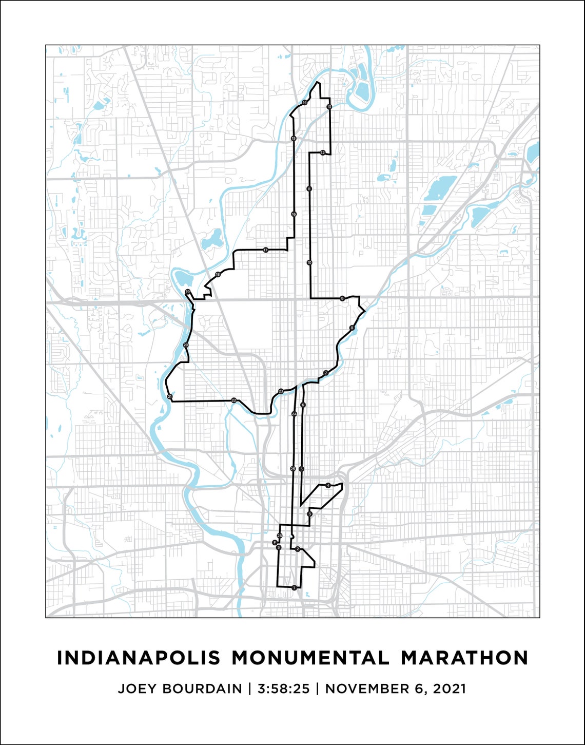 Indianapolis Marathon Course Map Personalized Indianapolis Etsy