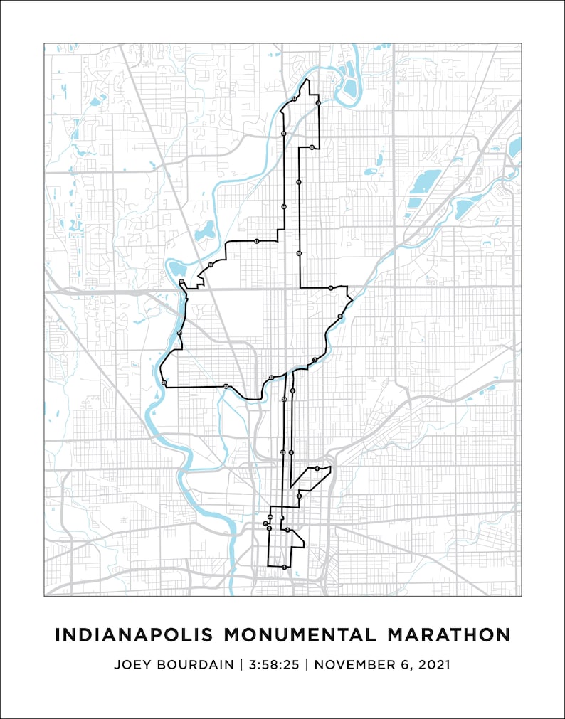 Indianapolis Marathon Course Map Personalized Indianapolis Etsy