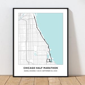 Plan du parcours du semi-marathon de Chicago | Carte personnalisée du parcours du semi-marathon de Chicago | Cadeau pour les coureurs | 26.2 Carte