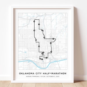 Oklahoma City Half Marathon Course Map | Personalized Oklahoma City Half Marathon Route Map | Gift for Runners