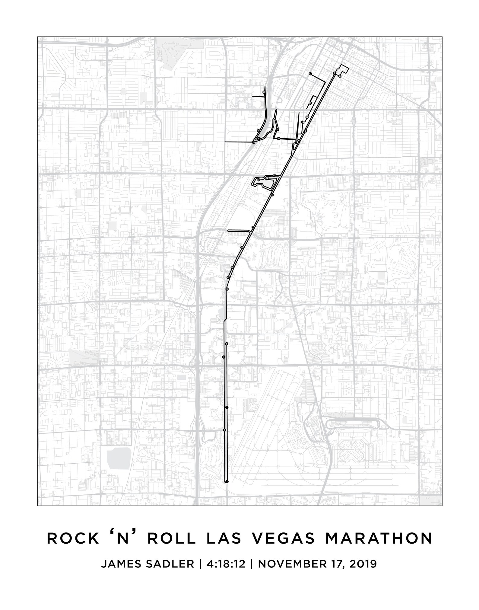 Las Vegas Marathon Course Map Personalized Las Vegas Etsy
