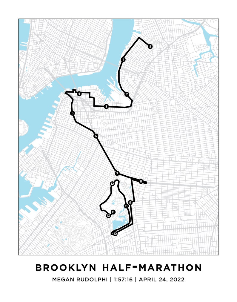 Brooklyn Half Marathon Course Map Personalized Brooklyn Half Etsy