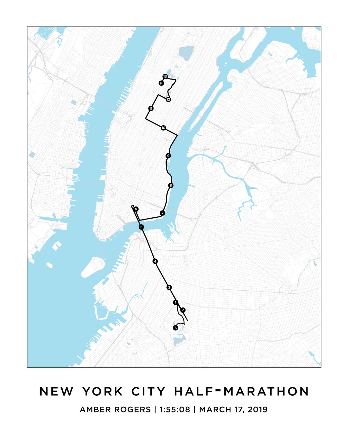 NYC Half Marathon Course Map New York City Marathon Etsy