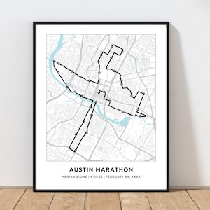 Austin Marathon Print | Personalized Austin Marathon Course Map | Custom Marathon Map | Gift for Runners | 26.2 Map | Running Map