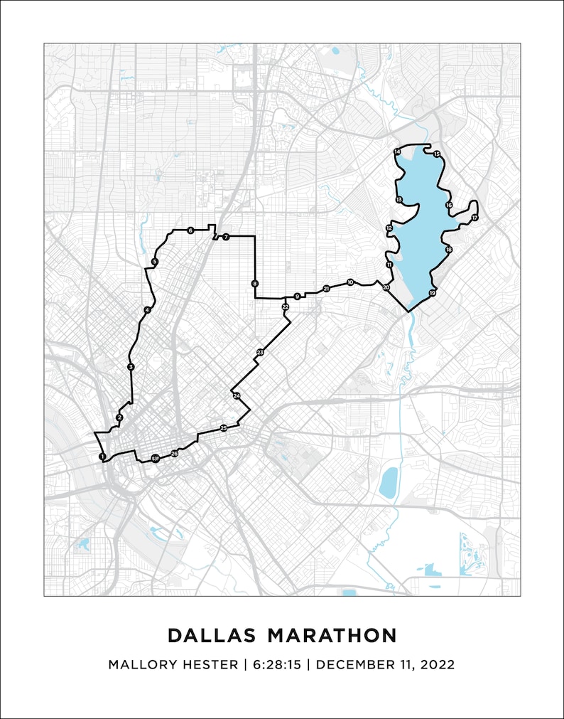 Dallas Marathon Course Map Personalized Dallas Marathon Route Map
