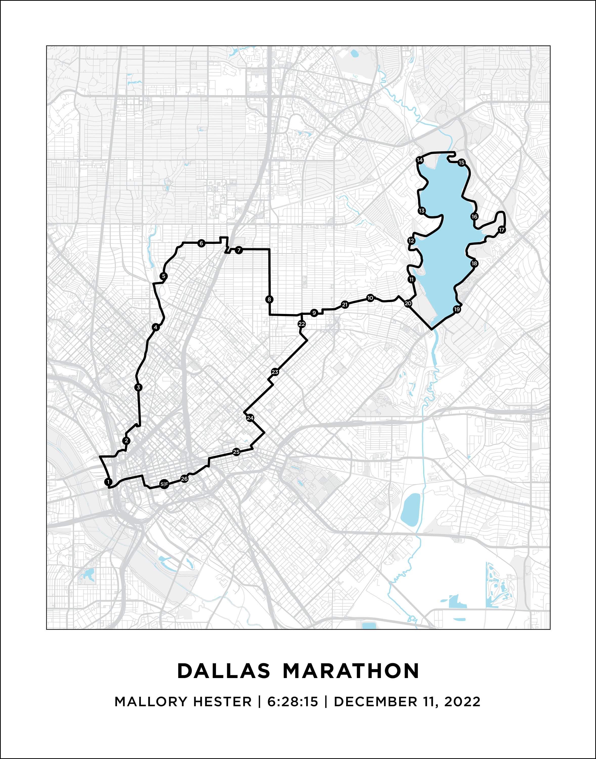 Dallas Marathon Course Map Personalized Dallas Marathon Route Map