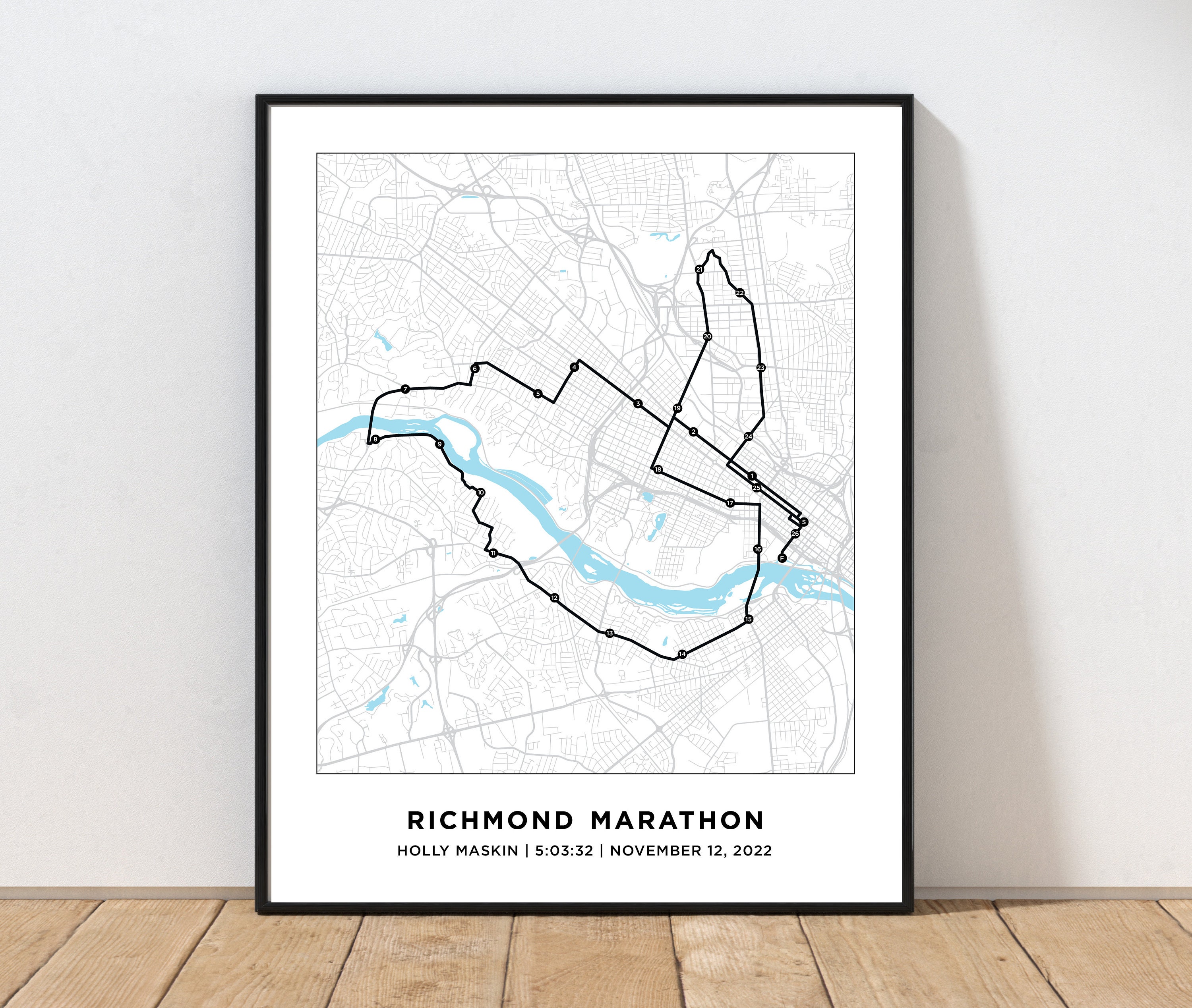 Richmond Marathon Course Map Personalized Richmond Marathon Etsy Hong