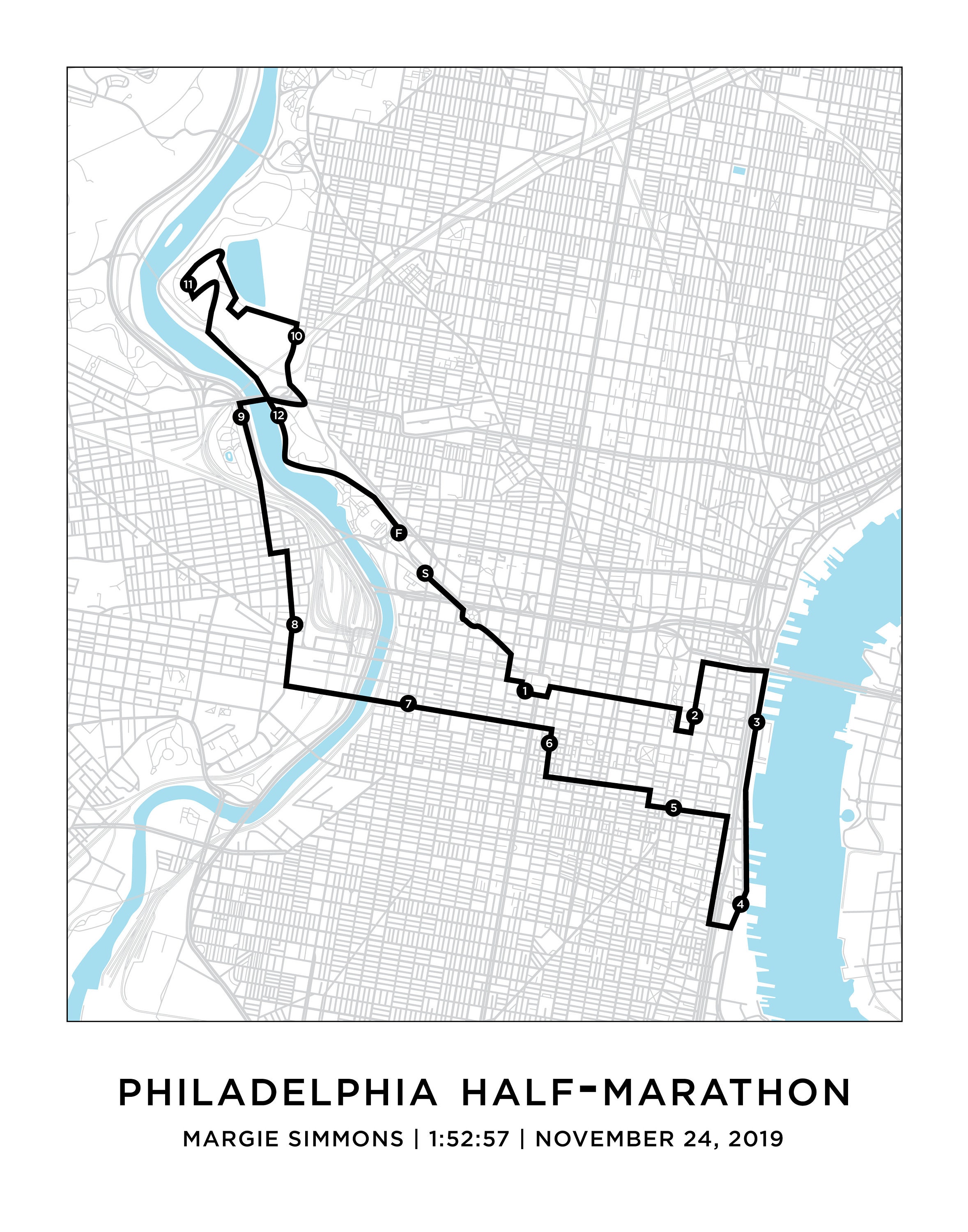 Philadelphia Halfmarathon Course Map Personalized Etsy UK