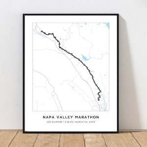 Carte du parcours du marathon de Napa Valley | Carte personnalisée du parcours du marathon de Napa Valley | Cadeau pour les coureurs