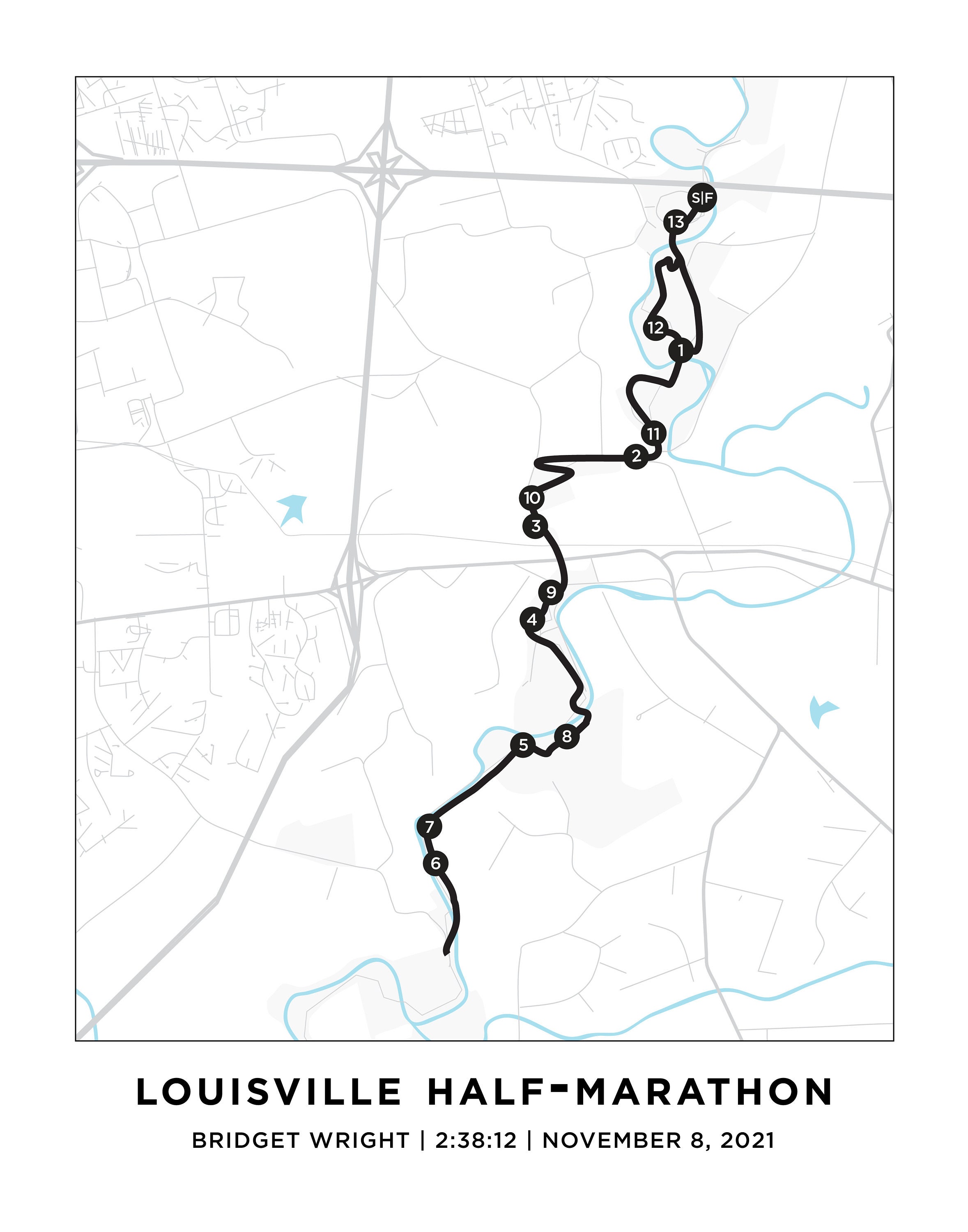 Louisville Halfmarathon Course Map Personalized Louisville Etsy