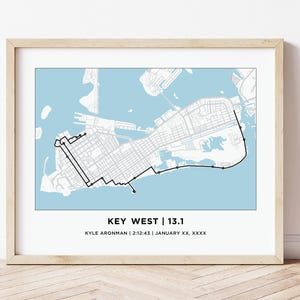 Carte du parcours du semi-marathon de Key West | Carte personnalisée du parcours du semi-marathon de Key West | Cadeaux pour les coureurs | 13.1 Carte