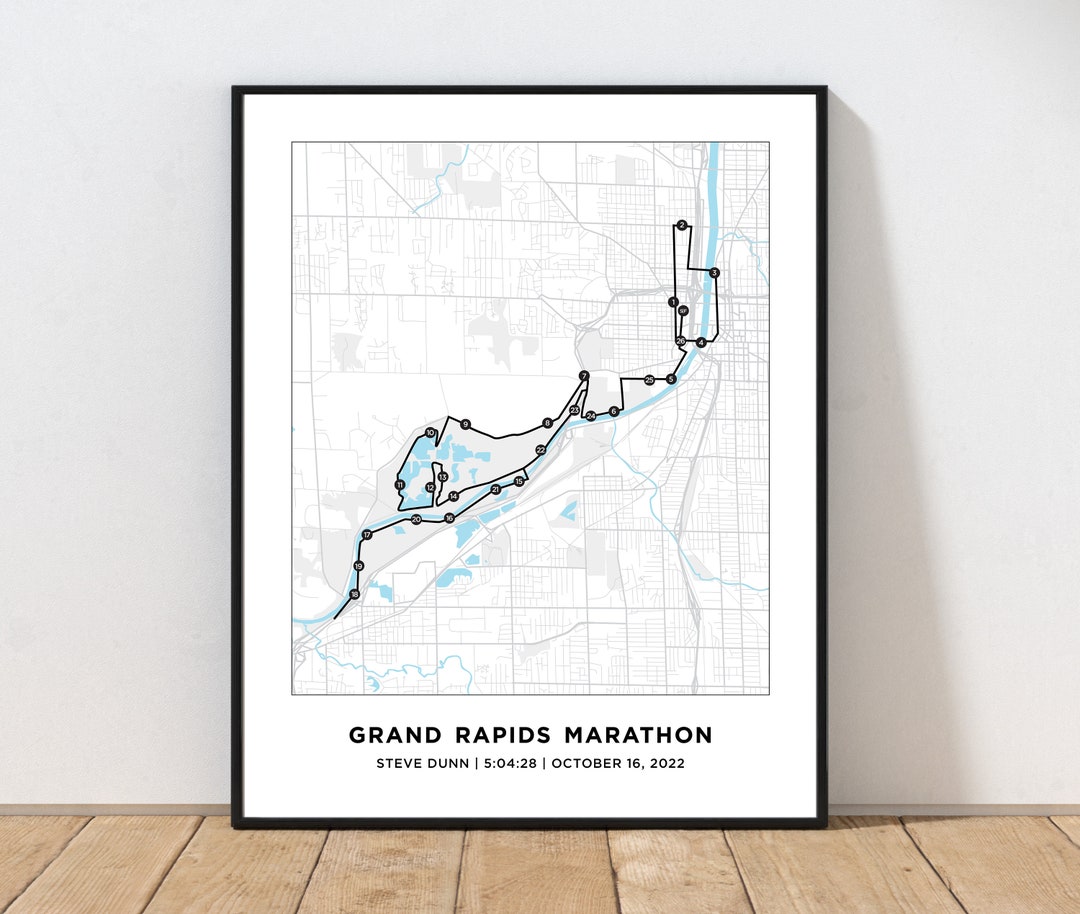 Grand Rapids Marathon Course Map Personalized Grand Rapids Etsy