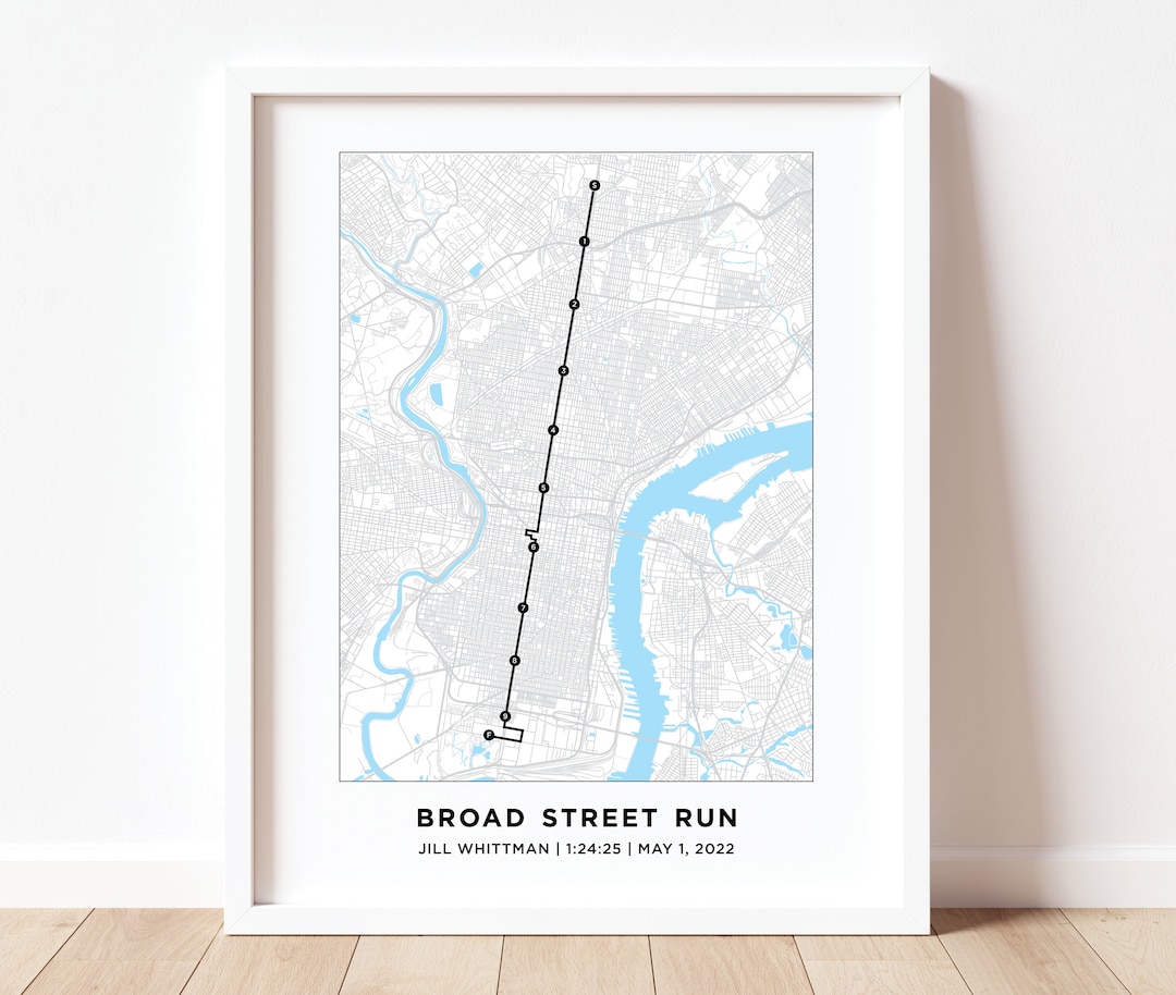 Broad Street Run Course Map Personalized Philadelphia Marathon Route