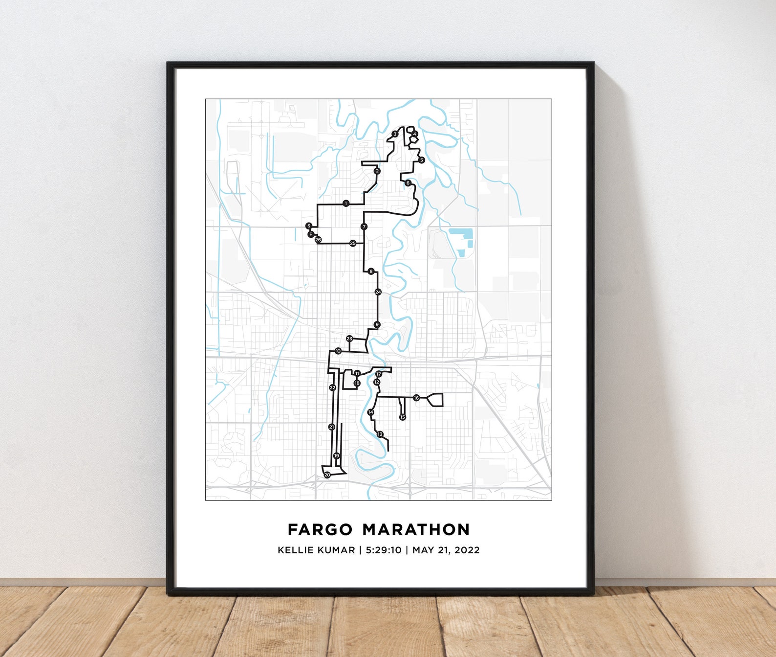 Fargo Marathon Course Map Personalized Fargo Marathon Route Etsy
