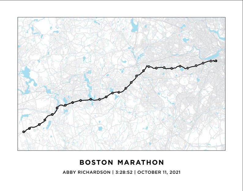 Boston Marathon Course Map Personalized Boston Route Map Etsy