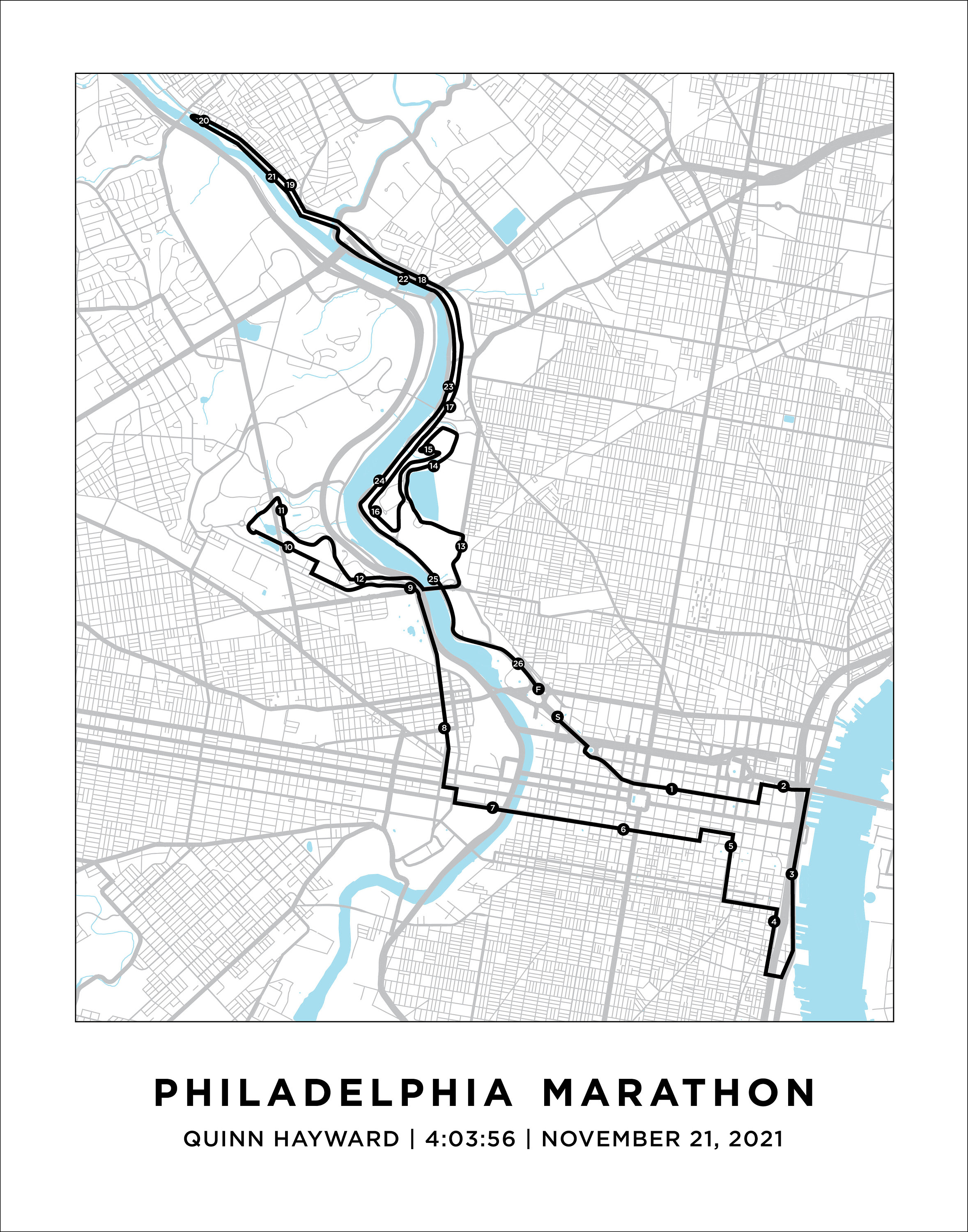 Philadelphia Marathon Course Map Poster sold by Seahorse SKU 55357433