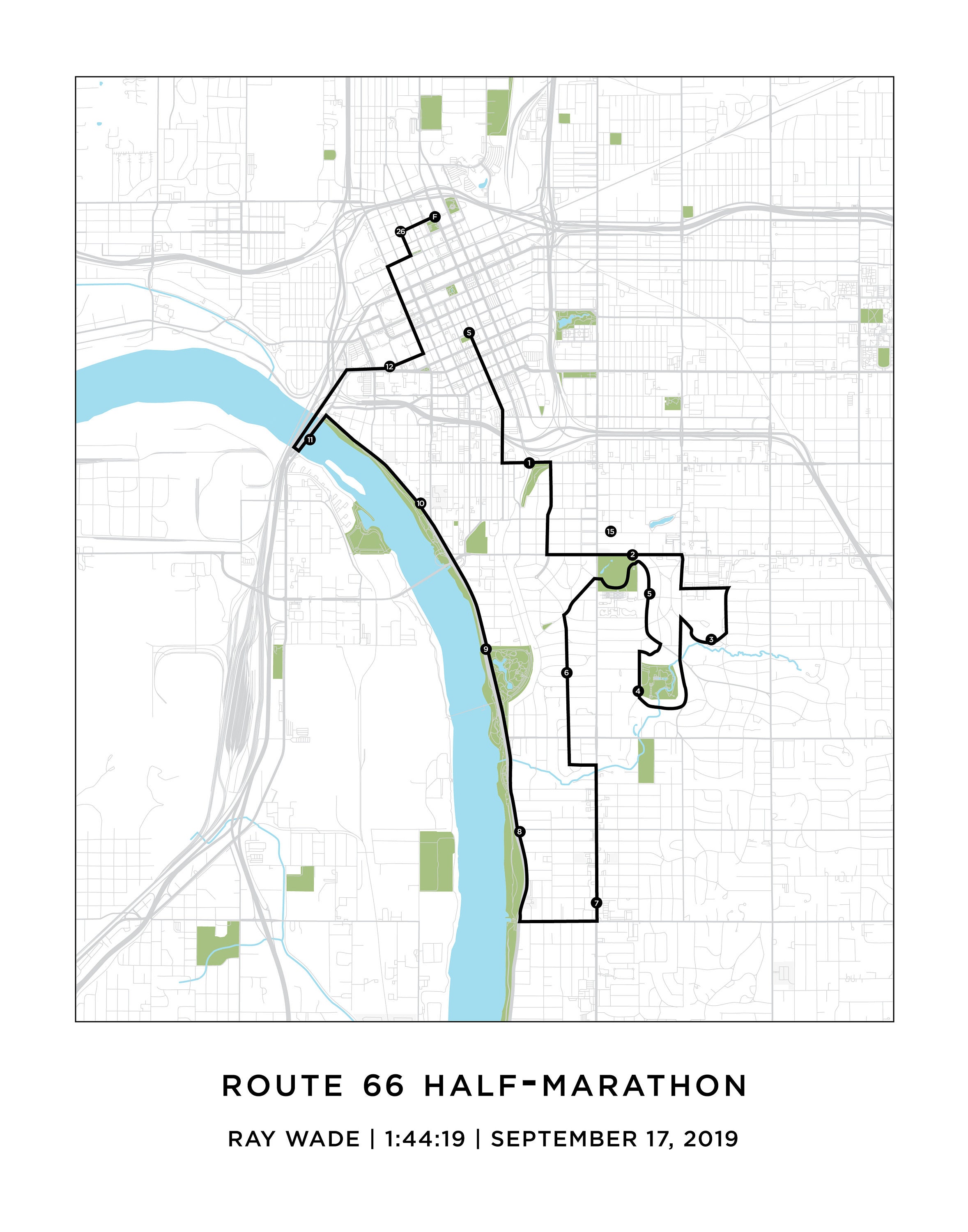 Tulsa Halfmarathon Route 66 Course Map Personalized Tulsa Half