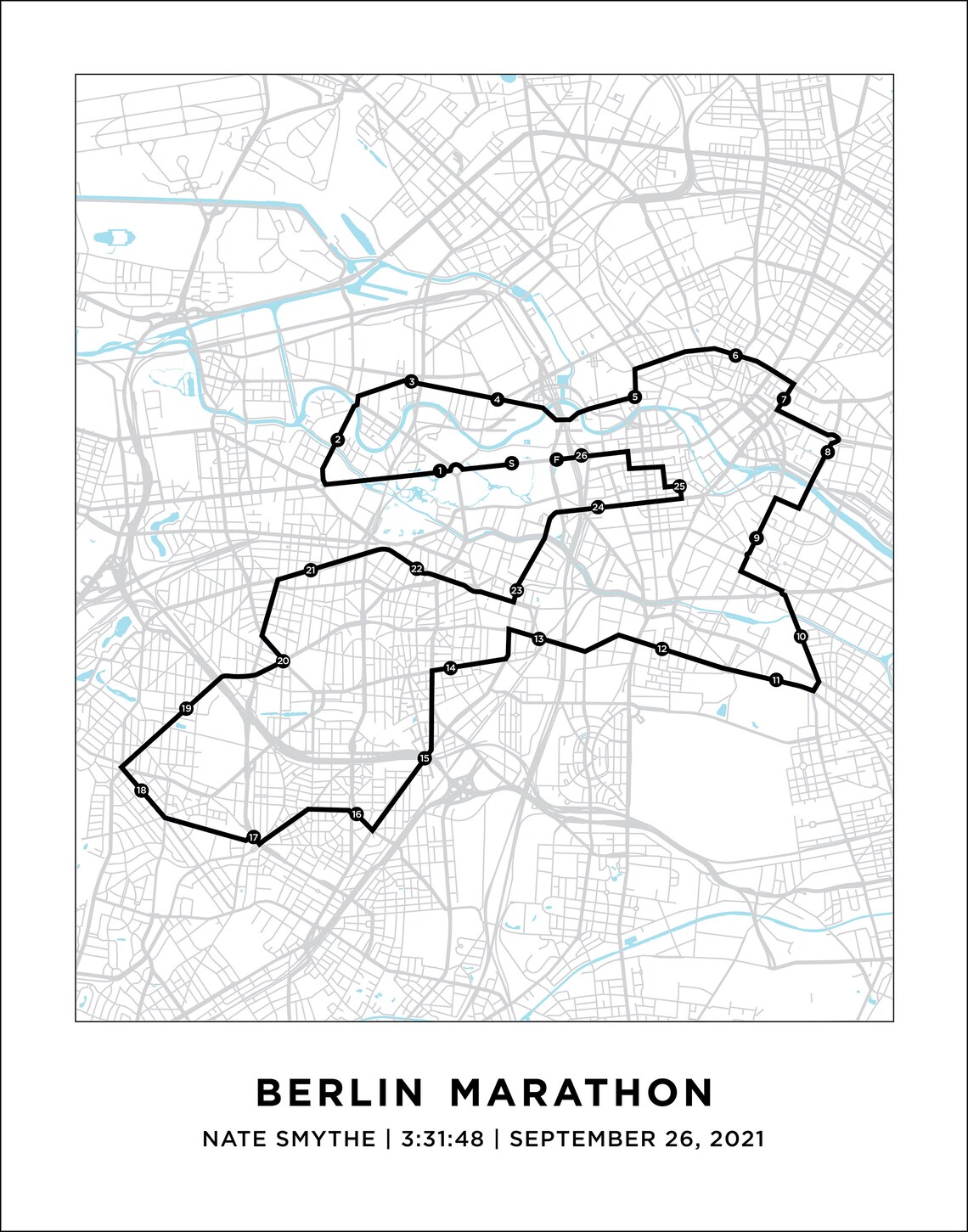 Berlin Marathon Course Map Personalized Berlin Marathon Etsy