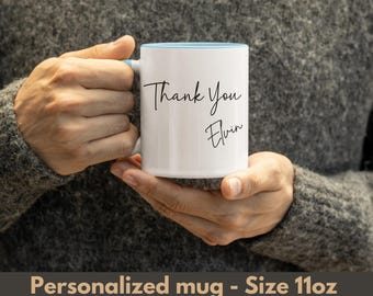 Personalized Thank You Mug - Custom Name Coffee Cup - Appreciation Gift for Teachers, Clients, Employees & Friends