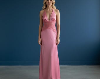 Elegancka satynowa sukienka maxi z dekoltem halter dla kobiet – suknia wieczorowa z odkrytymi plecami, formalna sukienka bez rękawów z jedwabiu, sukienka na wesele, bal maturalny