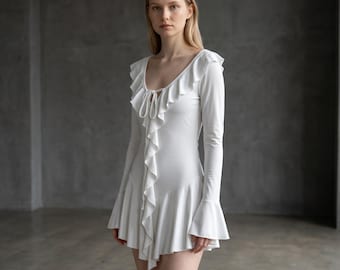 Miękka, marszczona mini sukienka dla dziewczynki | Letnia sukienka Coquette Aesthetic | Warstwowa sukienka babydoll | Odzież Fairycore Y2K | Uroczy strój piknikowy