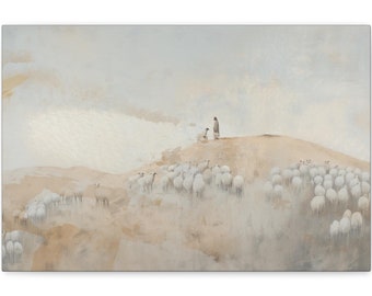 Printed Canvas Modern Christian Painting Jesus and Sheep