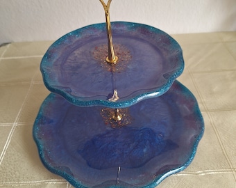2 stöckige Etagere, Cupcake Stand in Blau aus Epoxidharz