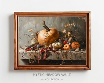 Vintage Autumn Still Life Print | Rustic Pumpkin Wall Decor (Digital Download)