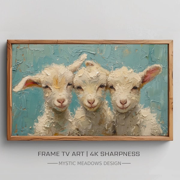 Samsung Frame Farmhouse Style TV Art Playful Cute Baby Goats Textured Frame TV Digital Cute Animals Instant Download