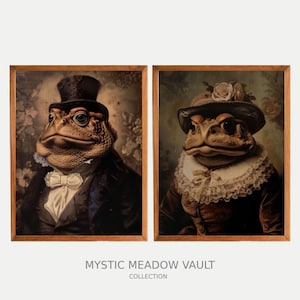 Set of 2 Mr. Toad and Mrs. Toad Victorian Portraits | Quirky Frog Wall Art & Unique Decor for Frog Lovers