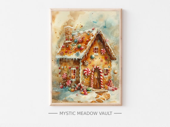 Gingerbread House Watercolor Painting | Nostalgic Holiday Print (Digital Download)
