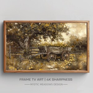 Cornice TV Art: dipinto di paesaggio rustico con fiori selvatici in fattoria, download digitale vintage per TV Samsung, decorazioni floreali di campagna