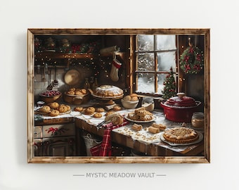 Nostalgic Holiday Baking Scene Print | Vintage Christmas Art | Festive Kitchen Decor | Classic Baking Painting