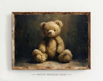 Vintage Teddy Bear Art | Nostalgic Toy Print | Cozy Children&#39;s Room Decor | Classic Bear Painting