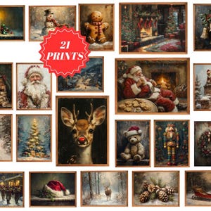 Vintage Christmas Wall Art Bundle | 21 Festive Digital Prints for Cozy Holiday Decor | Nostalgic Winter Scenes Download