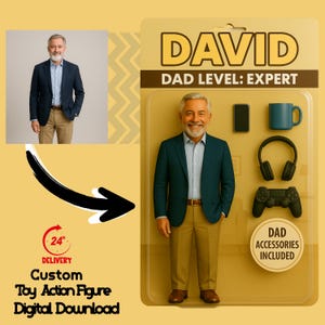 Benutzerdefinierte Vatertag Actionfigur - Verwandeln Sie Ihr Foto in Spielzeugkiste Kunst | Personalisierte 3D-Aktionsfigur | Einzigartiges Geschenk für Papa, Opa oder Opa