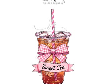 Sweet Tea with Bow PNG & SVG: Southern Preppy Illustration (Digital Download)