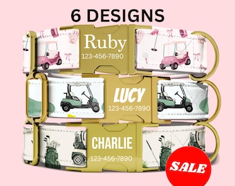 Golf Dog Collar with Leash, Custom Name Plate, Metal Buckle, Handmade USA