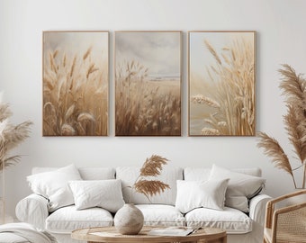 Wheat field Digital Prints Set of 3 Nature Wall Art Wheat Home Decor Neutral Set of 3