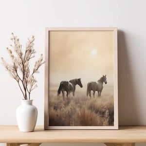 Horses Wall Art Neutral Home Decor Horses Vintage Painting Sunrise Digital Art Horses Downloadable Prints